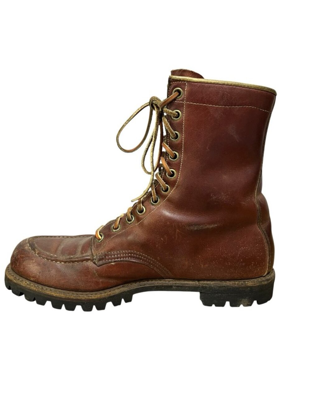 Vtg 9” Moc Toe Work Logger Boots Vibram Sole USA Chippewa Style Mens Size 10